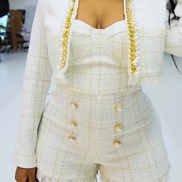 Strapless two piece short set Cream/Gold - Picture 3 of 5